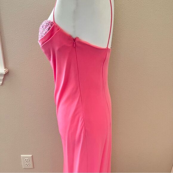 Cache bustier long prom homecoming dress gown bubblegum pink beaded sz. 6 - Picture 10 of 12